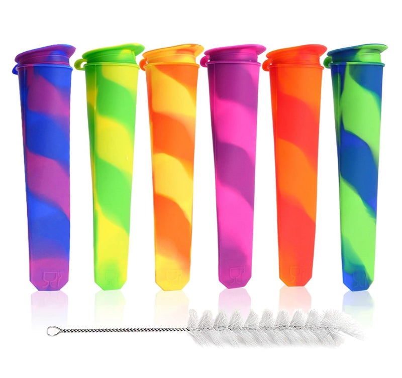 Wpunwen Silicone Ice Pop Molds Wpunwen Ice Popsicle Molds with Lids 6 Pcs Silicone Popsicle Molds for Kids with Clean Brush Durable Reusable Popsicle Tubes Multi color - Image 1